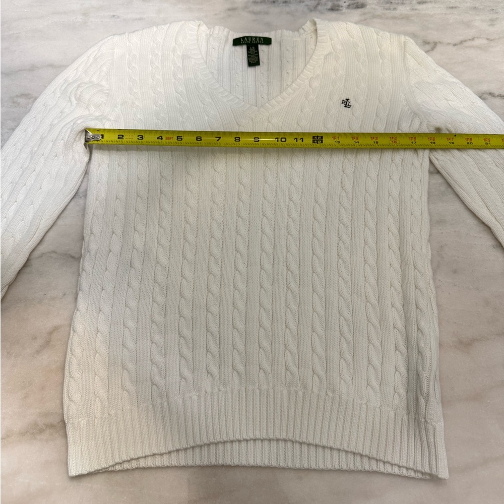 Polo Ralph Lauren Cable Knit V Neck Sweater White Women’s Size L - Picture 6 of 8